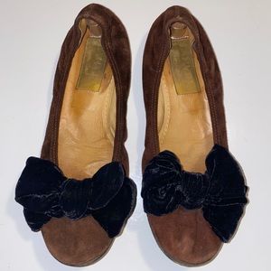 Lanvin Brown Black Suede Velvet Bow Ballet Flats